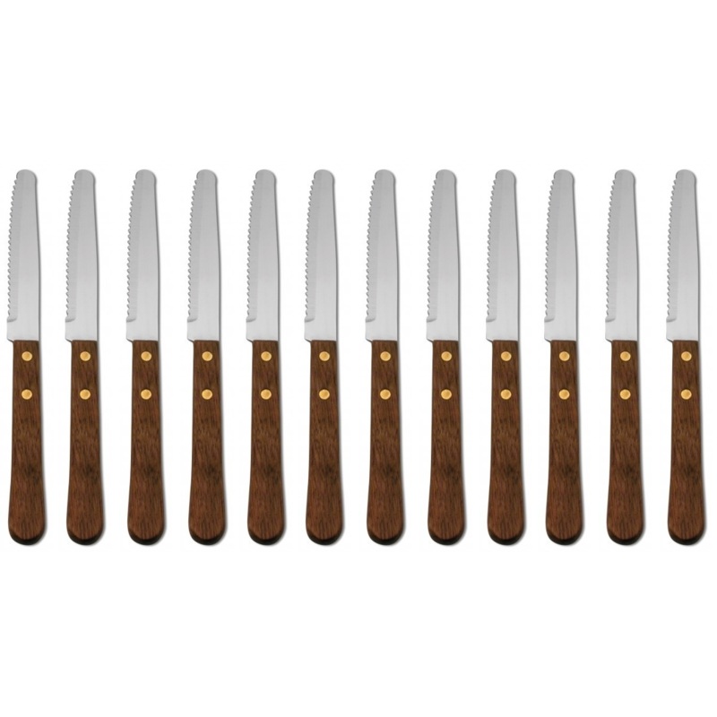 Set of 12 Delco by Oneida Elite Stainless Wooden Handle Steak Knives