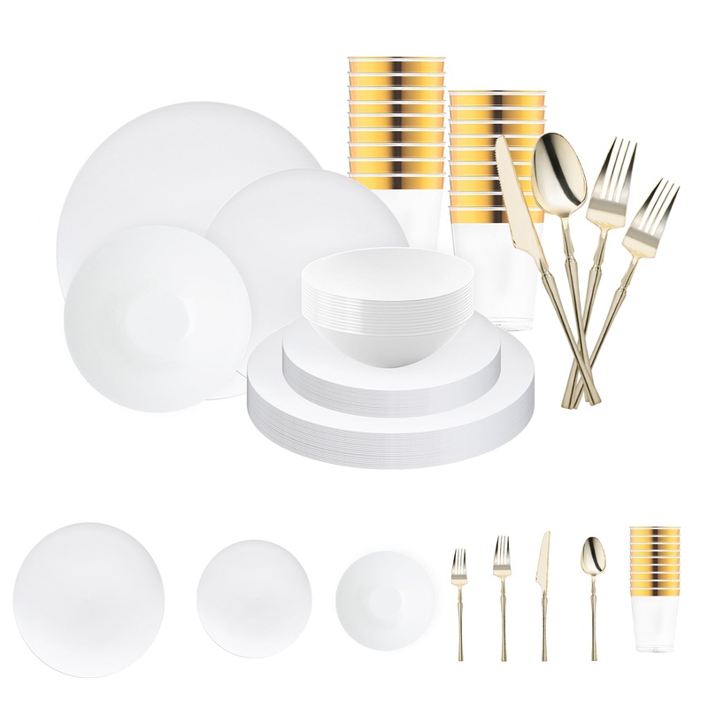 White Organic Disposable Plastic Tableware Set