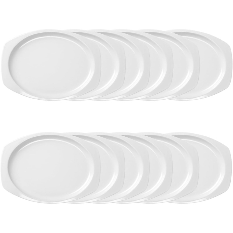 Rectangular Platter White Color Melamine Set of 12- Reusable Plates Kitchen Plates Dinnerware Serving Platter Dishes Dishwasher Safe Break-Resistant for Home Kitchen