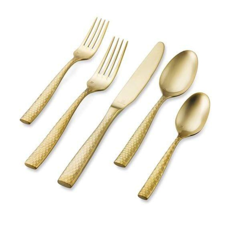 Fortessa Lucca Faceted Brushed Gold 5-Piece Flatware Set