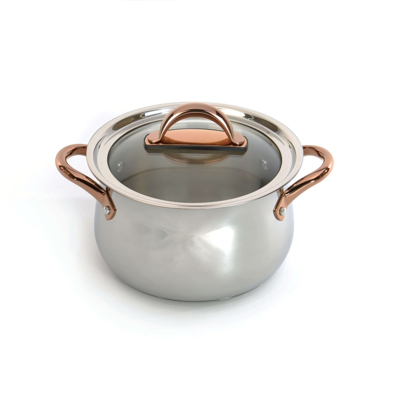 BergHOFF Ouro Gold 18/10 Stainless Steel 8″ Stockpot with Glass Lid, 5qt.