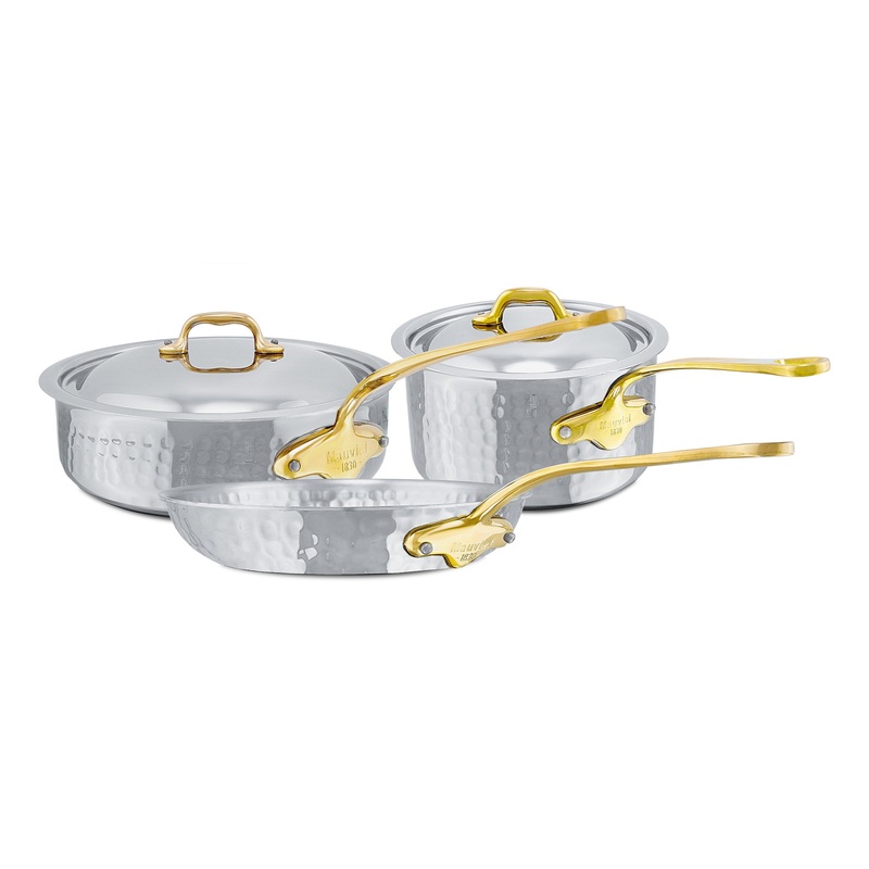 Mauviel M’ELITE B Hammered 5-Ply 5-Piece Cookware Set With Brass Handles