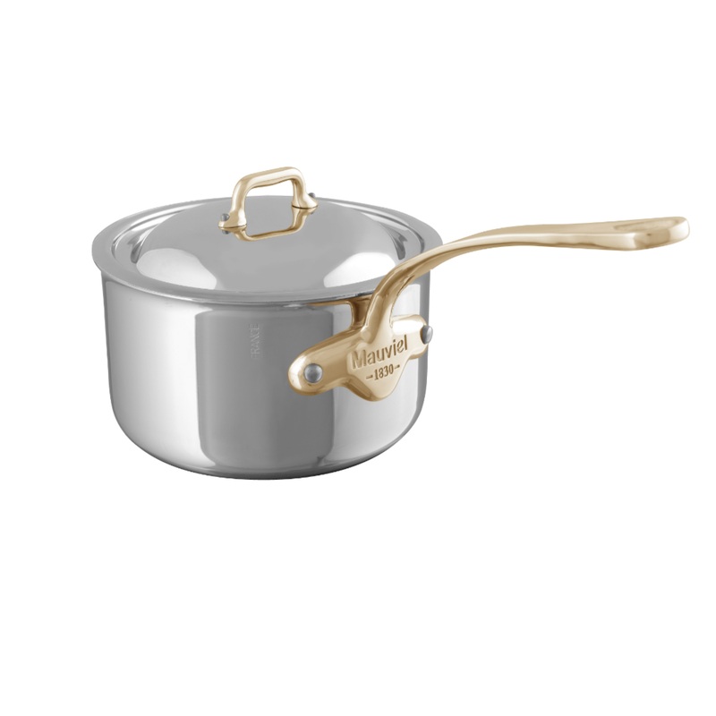 Mauviel M’COOK B Sauce Pan With Lid, Brass Handles, 6.5-Qt