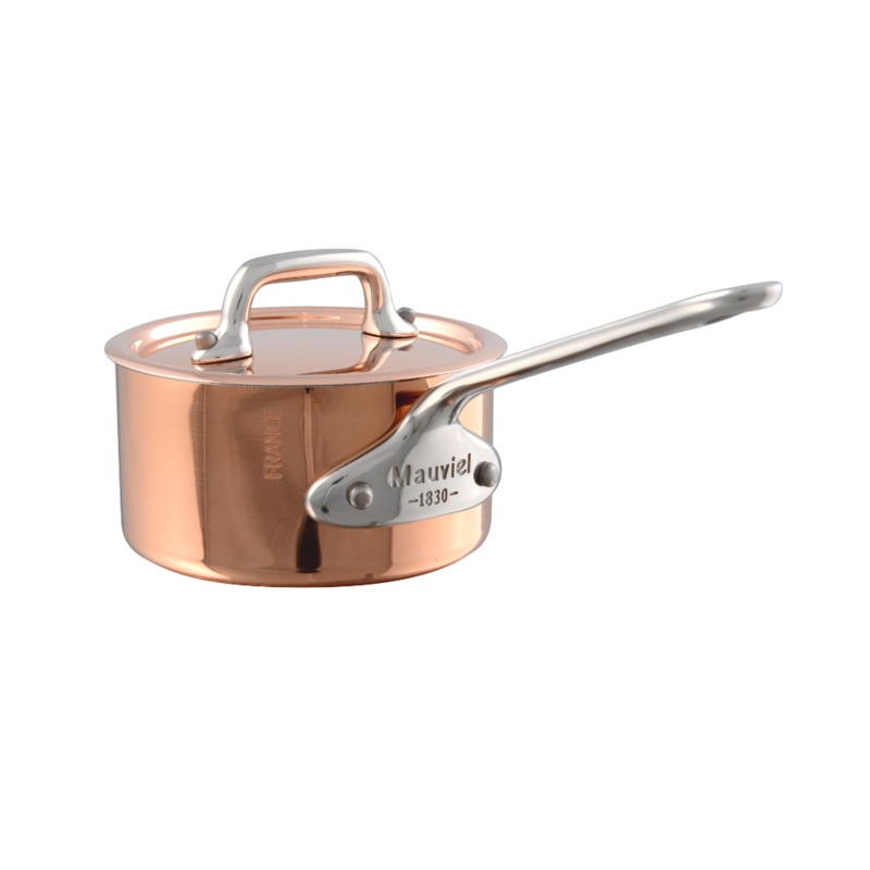 Mauviel M’MINIS Copper Sauce Pan With Lid, Stainless Steel Handles, 0.32-Quart