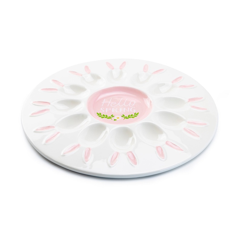 12″ Hello Spring Bunny Egg Platter