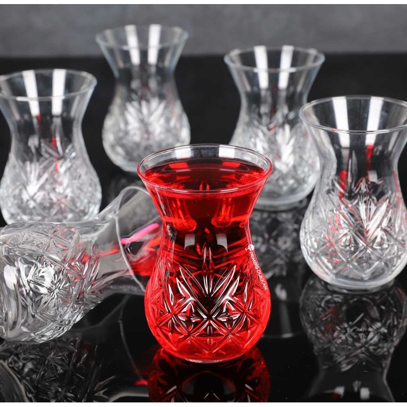 Pasabahce Timeless Turkish Tea Glasses, 5.75 Oz, 170 cc, Turkish Teacup Set of 6- PB-42881