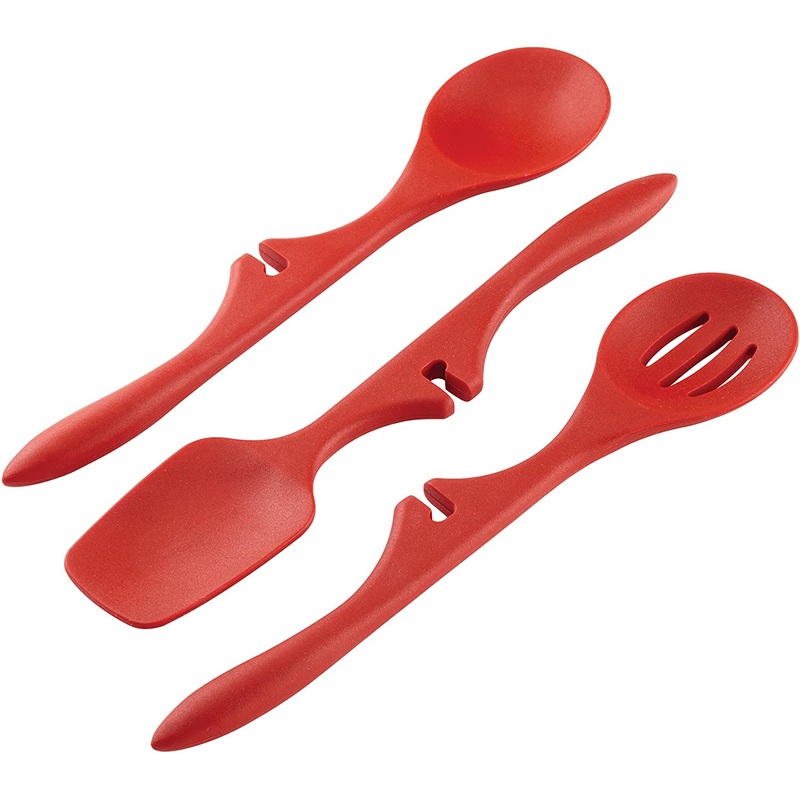 Rachael Ray Nonstick Utensils/Lazy Spoonula, Solid and Slotted Spoon, 3 Piece Set, Red