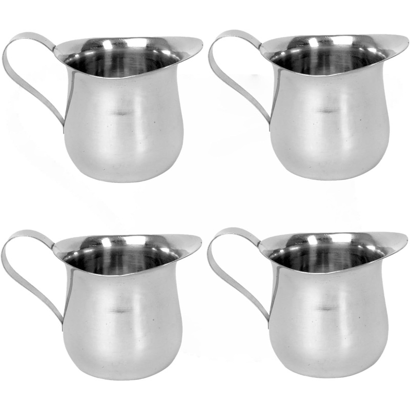 Stainless Steel Bell Creamer Set of 4- Mini Cup Container for Serving Milk Coffee Cream Salad Dressing Maple Syrup Espresso for Restaurant Cafes Home Used