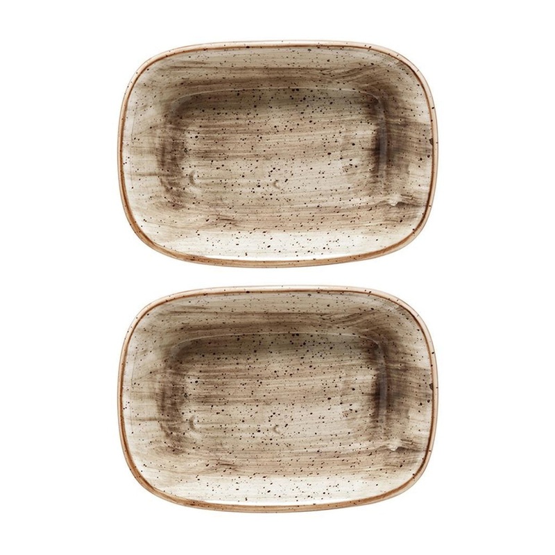 Terrain 5.5″ x 4″ x h:1.25″ 7 oz. Rectangular Brown Porcelain Deep Plate (Set of 2)