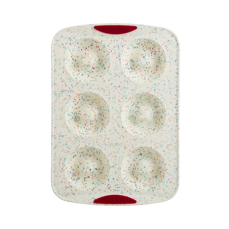 Trudeau Structure Silicone 6 Cavity Donut Pan, Confetti/Fuchsia