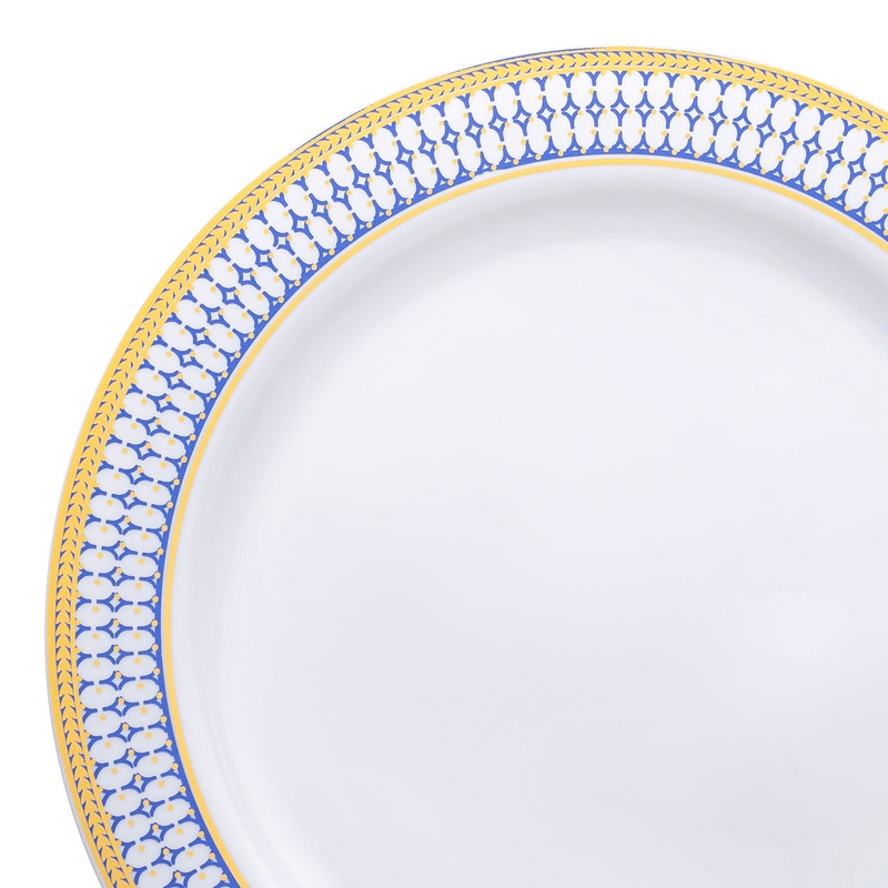 White with Blue and Gold Chord Rim Plastic Appetizer/Salad Plates (7.5″)