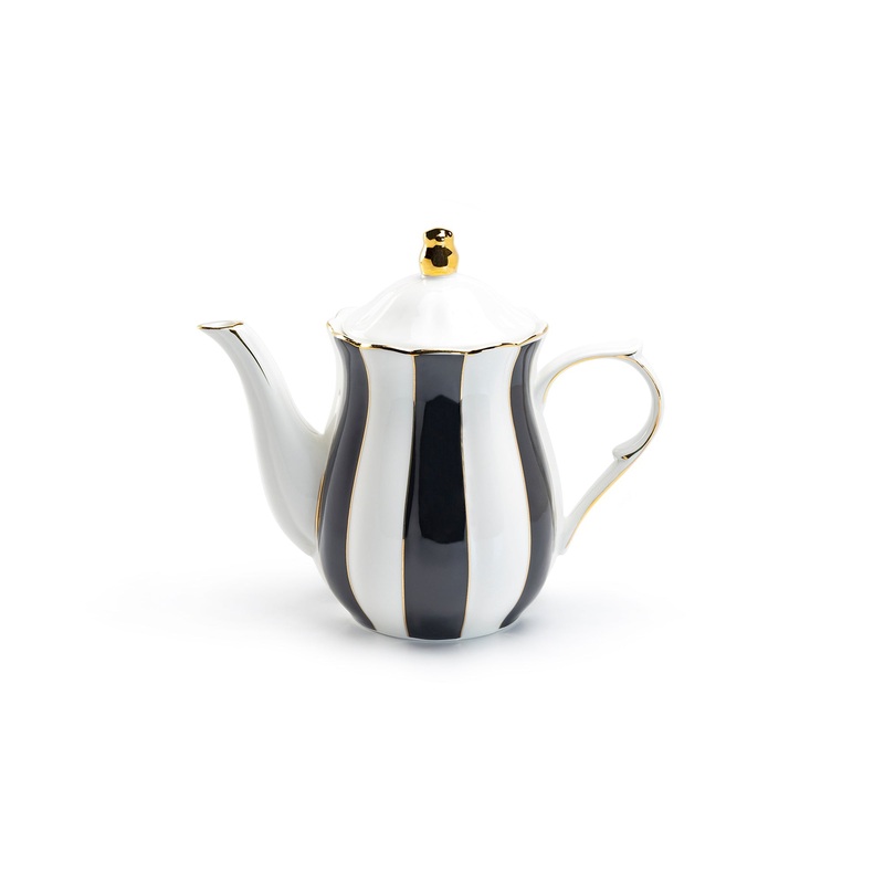 Black and White Scallop Fine Porcelain Teapot