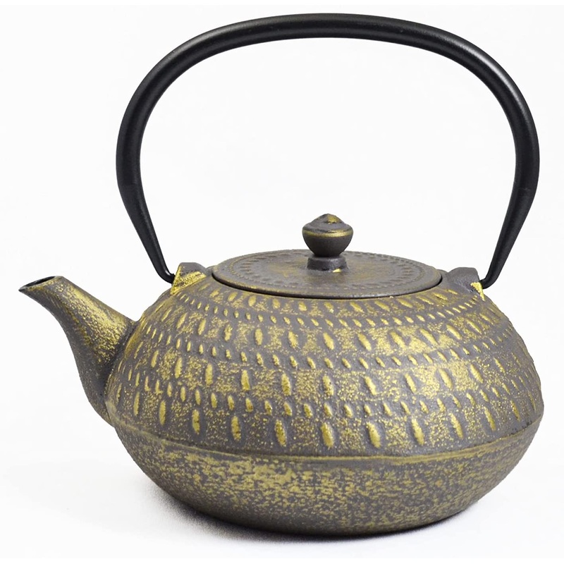 Frieling Cast Iron Teapot Tebie Stripe w/Stainless Steel Strainer 34 fl. oz. – Grey/Gold