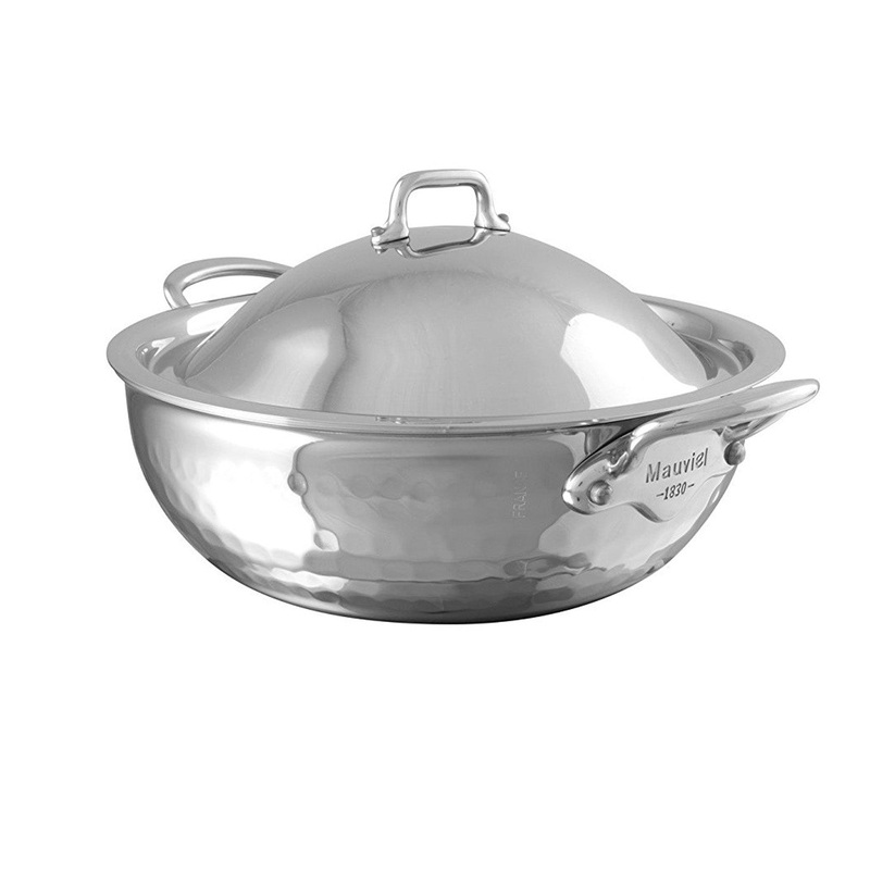 Mauviel M’elite 2.1 Quart Splayed Saute Pan & Lid, Cast Stainless Steel Handle