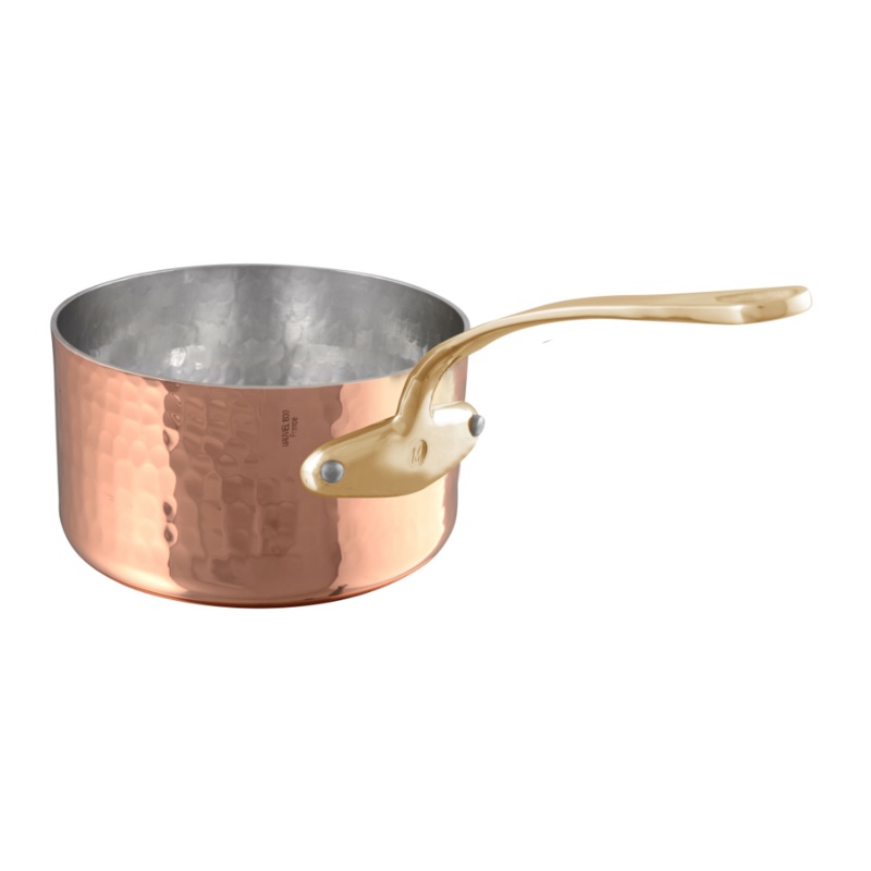 Mauviel M’Tradition Hammered Copper & Tin Inside Sauce Pan With Brass Handle, 6.4-Qt
