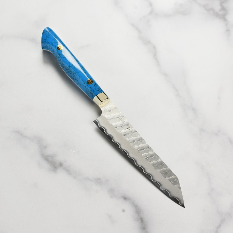 Nigara SG2 Migaki Tsuchime 5.9″ Kiritsuke Petty, Blue Turquoise