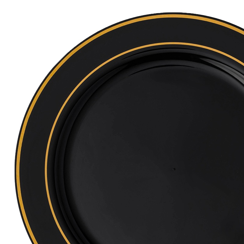 Black with Gold Edge Rim Plastic Appetizer/Salad Plates (7.5″)