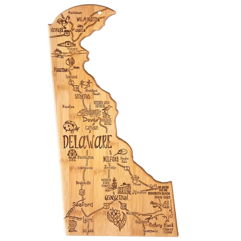 Destination Delaware State Shaped Bamboo Serving and Cutting Board