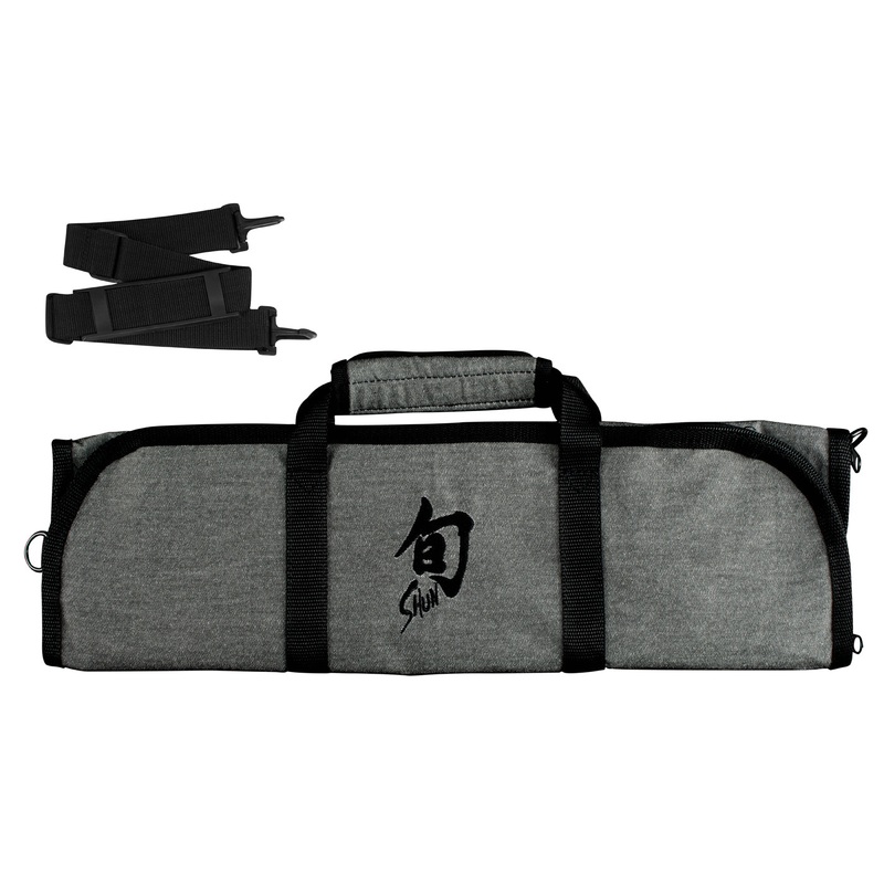 Shun – 8-Slot Knife Roll – Grey w/Straps & Black Shun Logo