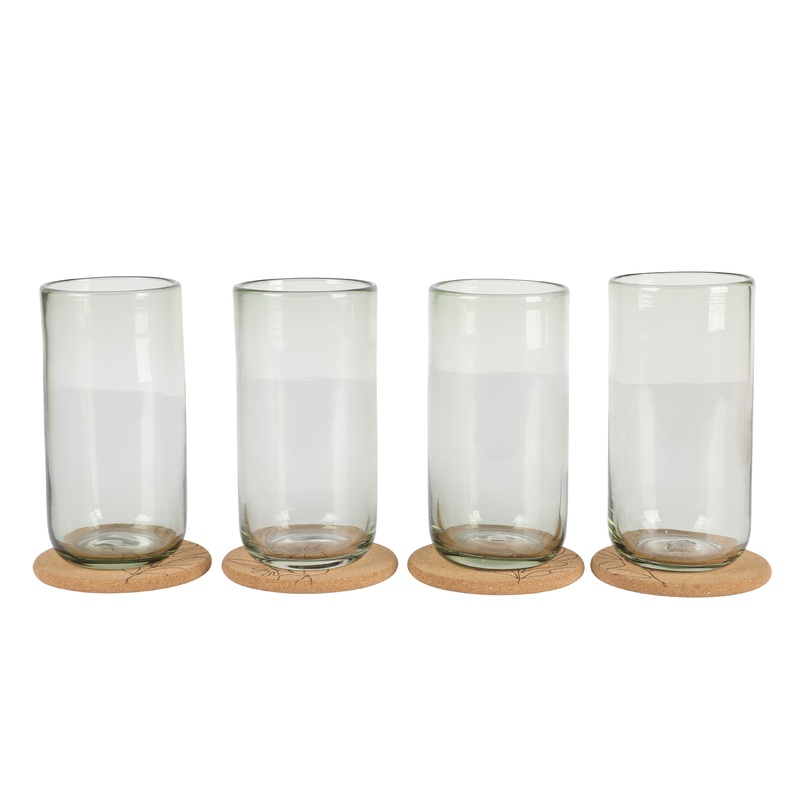 Bloomhouse Sayulita Spring 8-Piece Hand Made 21 oz Jadeite Colored Glass Tumbler Set w/ Coasters