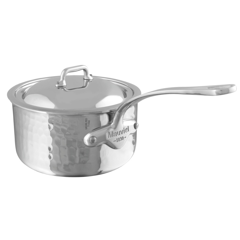 Mauviel M’ELITE Hammered 5-Ply Sauce Pan With Curved Lid, Cast Stainless Steel Handles, 3.4-Qt
