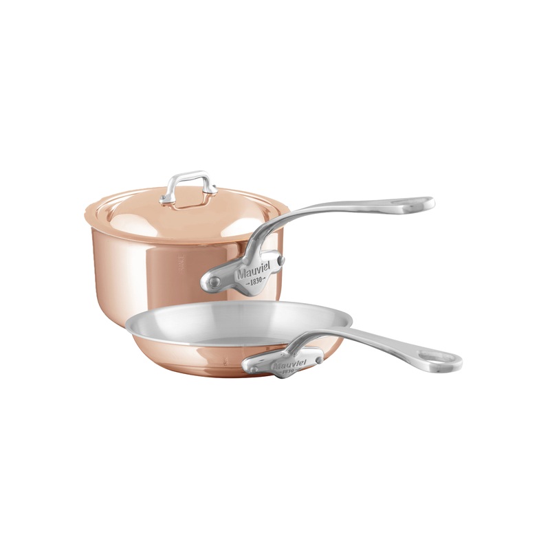 Mauviel M’Heritage M’6 S Induction Copper Sauce Pan 1.2-Qt and Frying Pan 7.9-In Set With Cast Stainless Steel Handle