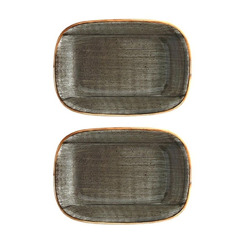 Space 6.5″ x 4.5″ x h:1.5″ 12 oz. Rectangular Grey Porcelain Deep Plate (Set of 2)