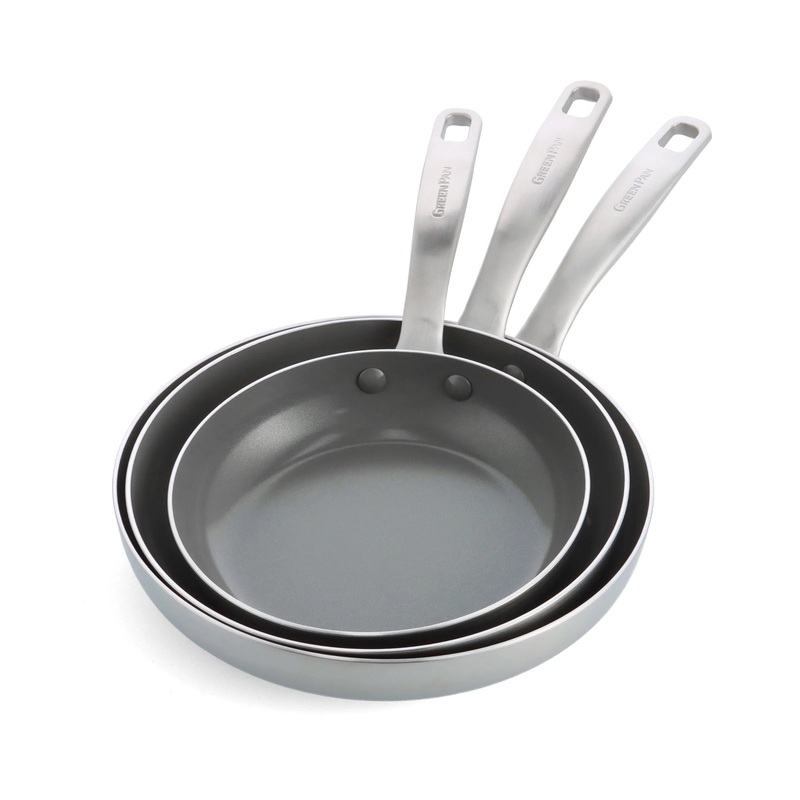 GreenPan Chatham Tri-Ply Stainless Steel Ceramic Nonstick 3 Piece Frying Pan Set