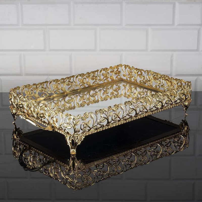 Handmade Jewelry Tray, Rectangle Mirrored Tray