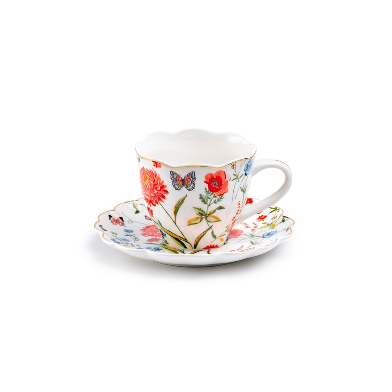 Butterfly Poppy Fine Porcelain Tea Cup and Saucer