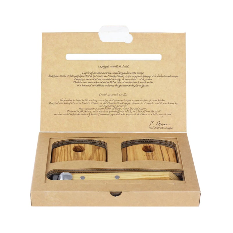 Cristel Detachable Handle Set of 1 Handle and 2 Side Handles Olive Wood