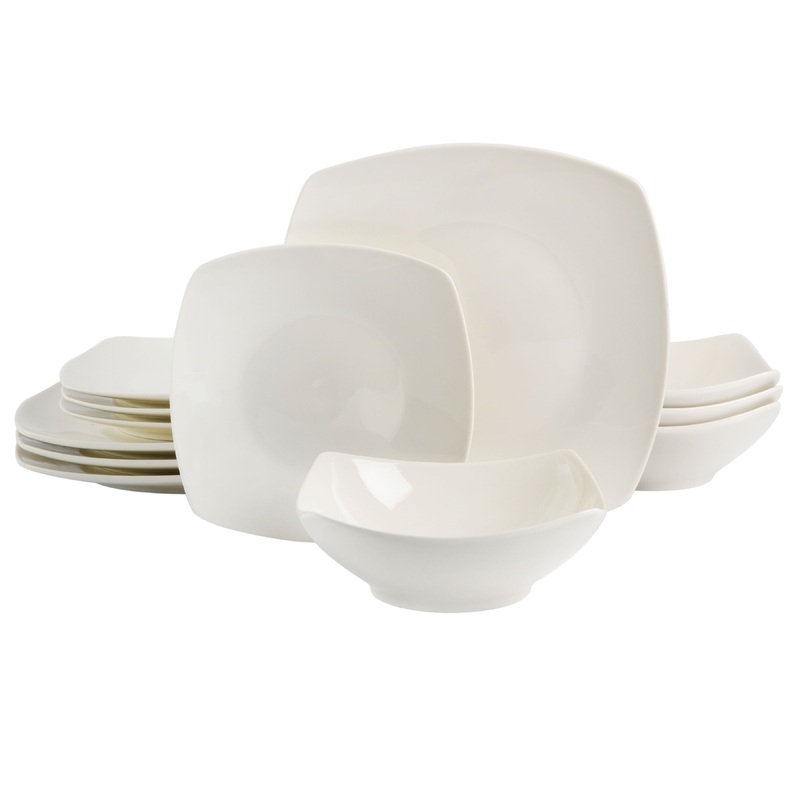 Gibson Home Everyday Square 12-Piece Fine Ceramic Dinnerware Set