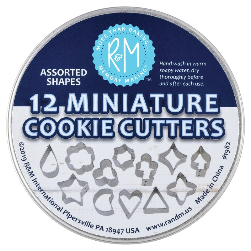 R&M International 12 Piece Mini Cookie Cutter Set with Storage Tin, Assorted Shapes