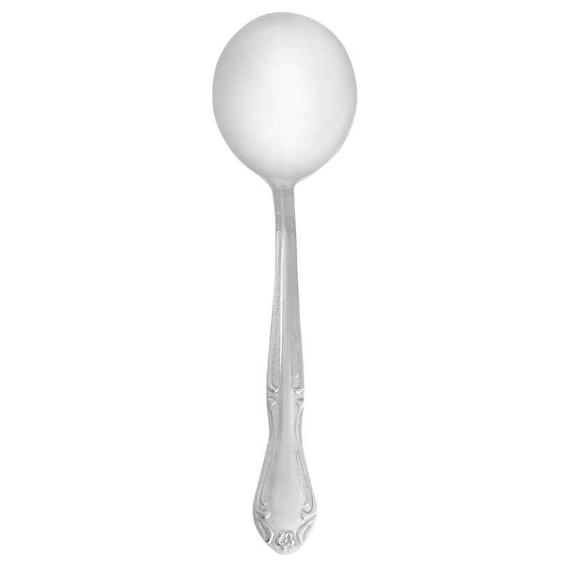 Walco 1112 Barclay 5 1/4″ 18/0 Stainless Steel Medium Weight Bouillon Spoon – 12/Pack