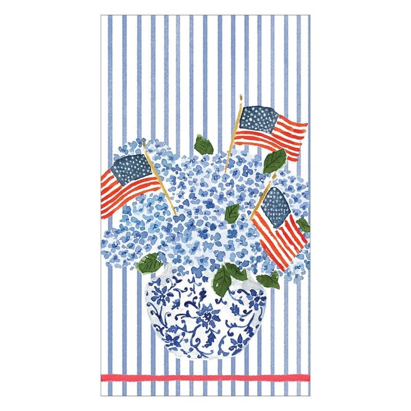 Caspari Flags and Hydrangeas Paper Guest Towel Napkins – 15 Per Package