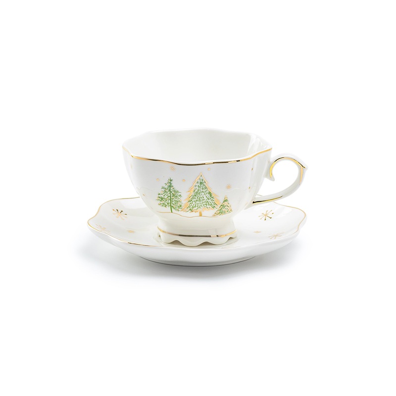 Christmas Pine Trees Fine Porcelain Tea Cup and Saucer