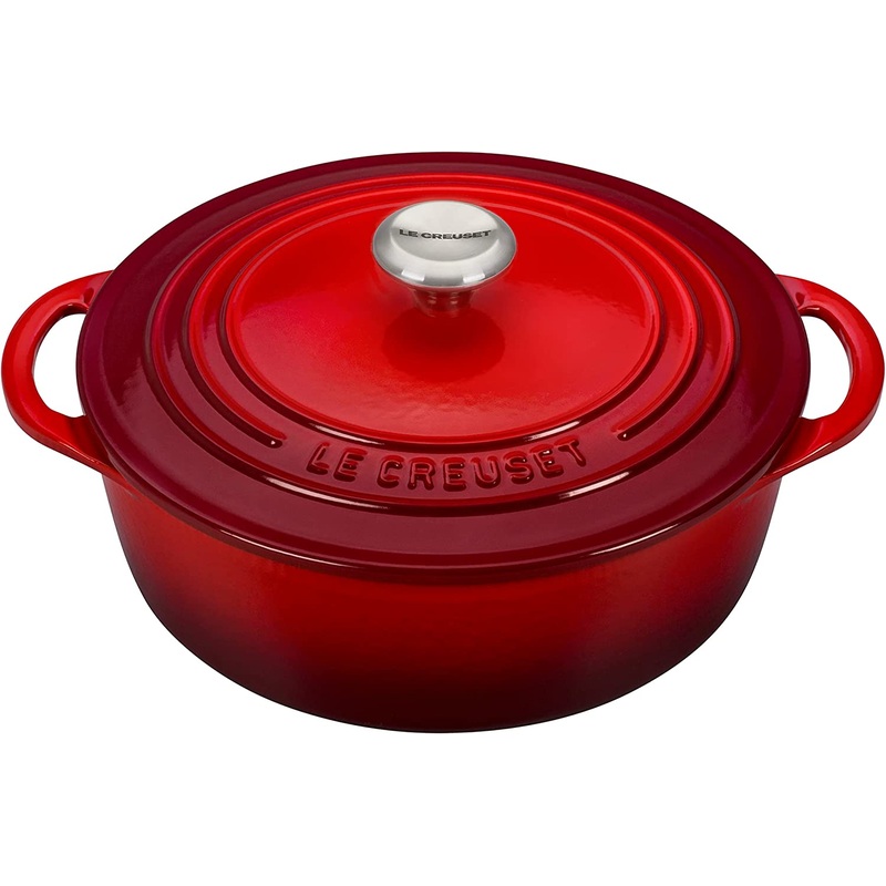 Le Creuset 2 3/4 Qt. Enameled Cast Iron Classic Shallow Round Dutch Oven w/ Stainless Steel Knob – Cerise- Personalized Engraving Available