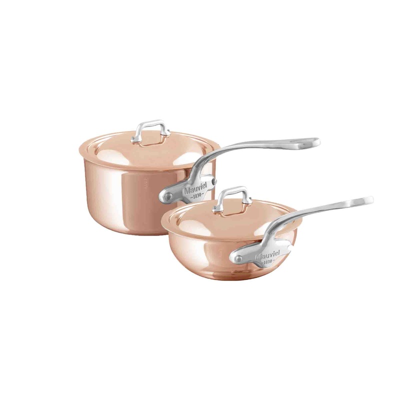 Mauviel M’Heritage M’6 S Induction Copper Sauce Pan 3.4-Qt and Chef Pan 2.1-Quart Set With Cast Stainless Steel Handle