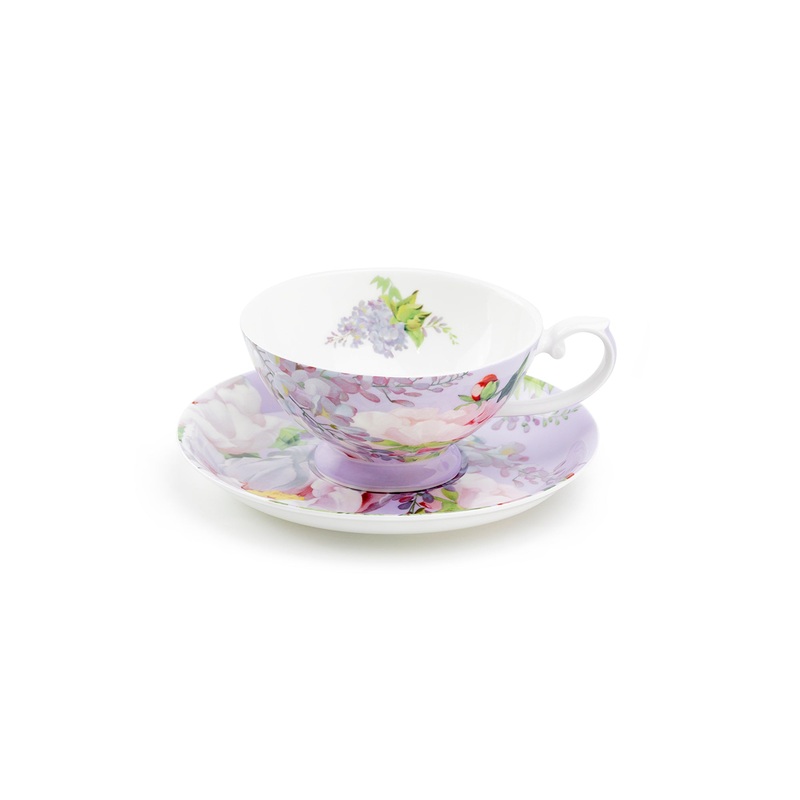 Peony Purple Bone China Cup and Saucer