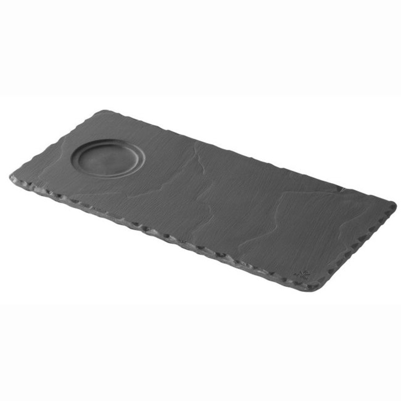 Revol Basalt Rectangular Tray with Indent for Espresso & Cappuccino – 9.75″ x 4.75″ x 0.25″ – Slate