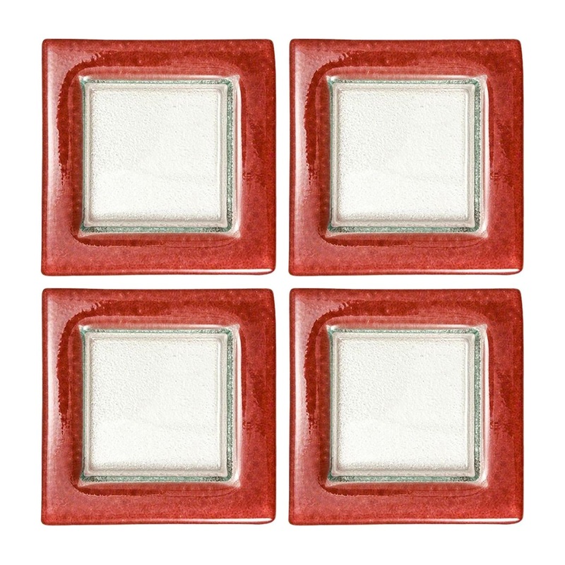 Glass Dinnerware 6″ x 6″ Square Pink Purple Glass Plate (Set of 4)
