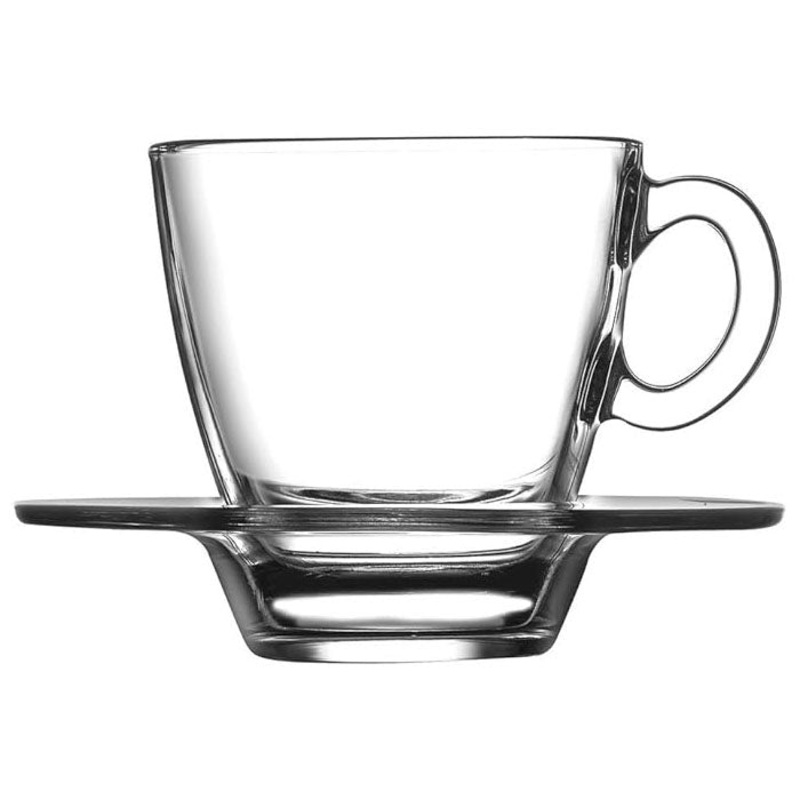 Pasabahce Aqua Espresso Cups with Saucers, Clear Glass Tea Set, 12 Pcs, 2.5 Oz (72 cc)