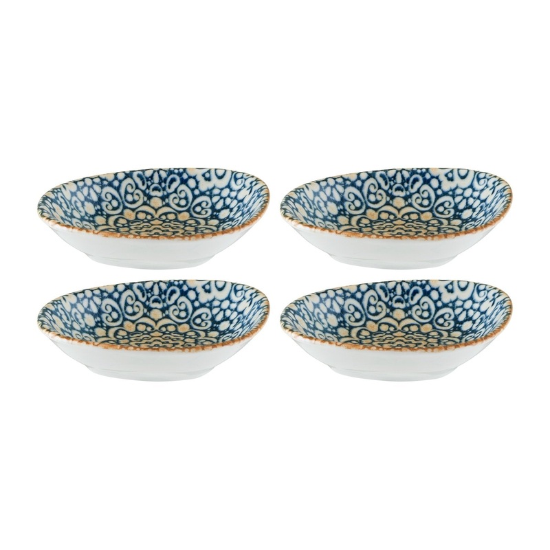 Alhambra 4″ x 3″ x h:0.75″ 1 oz. Organic Decorated Porcelain Bowl (Set of 4)