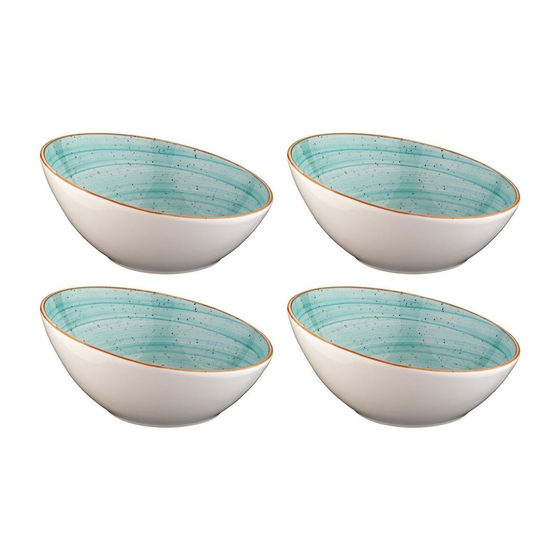 Aqua dia.6.5″ h:3″ 12 oz. Round Blue Porcelain Bowl (Set of 4)