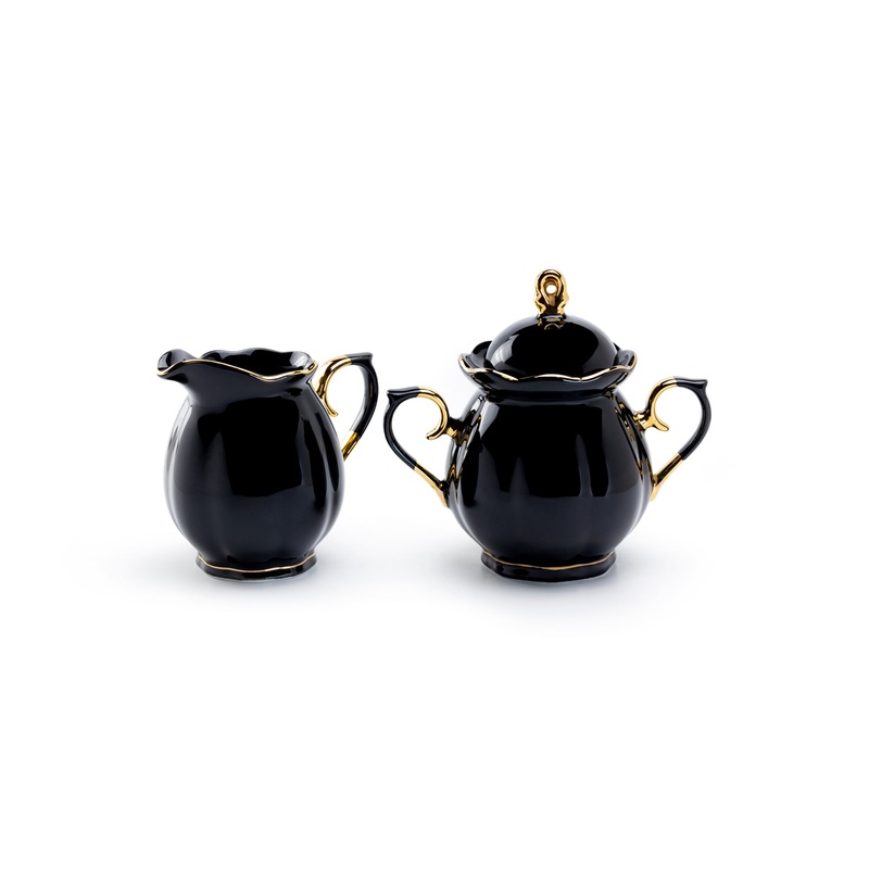 Black Gold Scallop Fine Porcelain Sugar & Creamer Set
