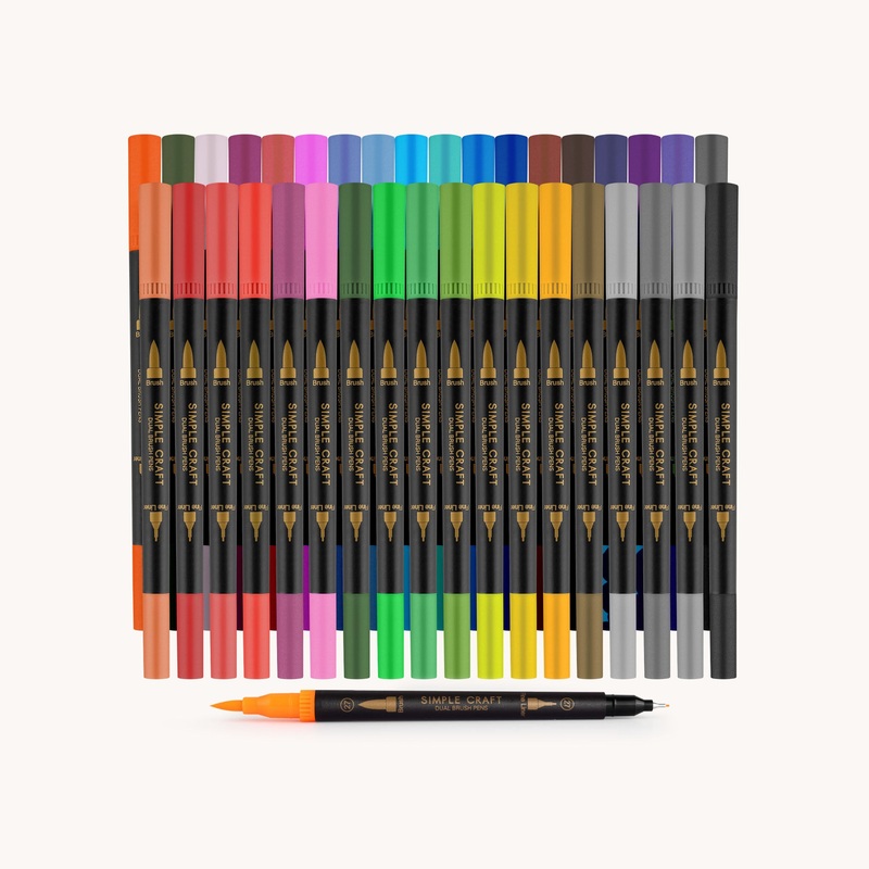 Simple Craft Colored Dual Tip Brush Pens – 36 Colors