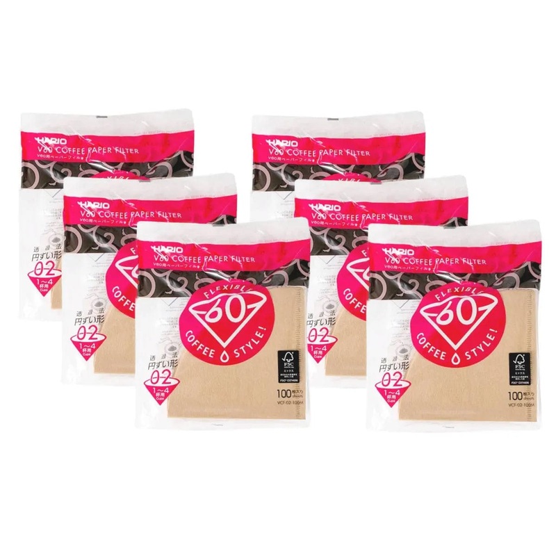Hario V60 Brown Natural Paper Coffee Filters Size 02 (600filt.) (Pack of 6)