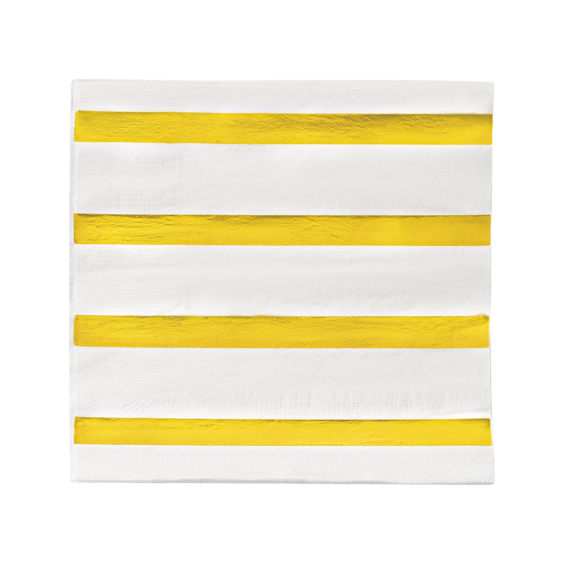 White with Gold Stripes Paper Beverage/Cocktail Napkins