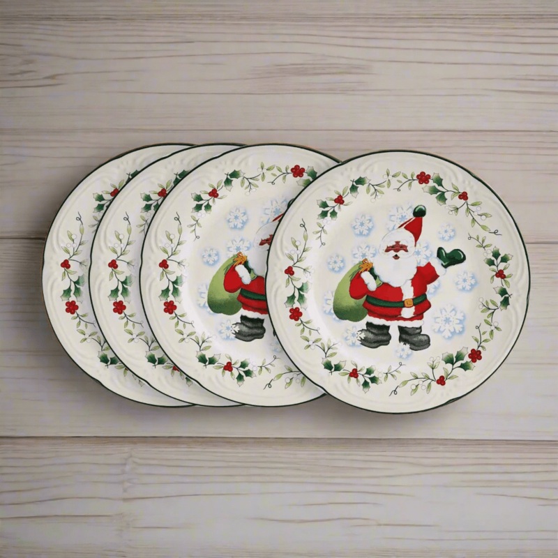 Winterberry Set of 4 African American Jolly Santa Salad Plate
