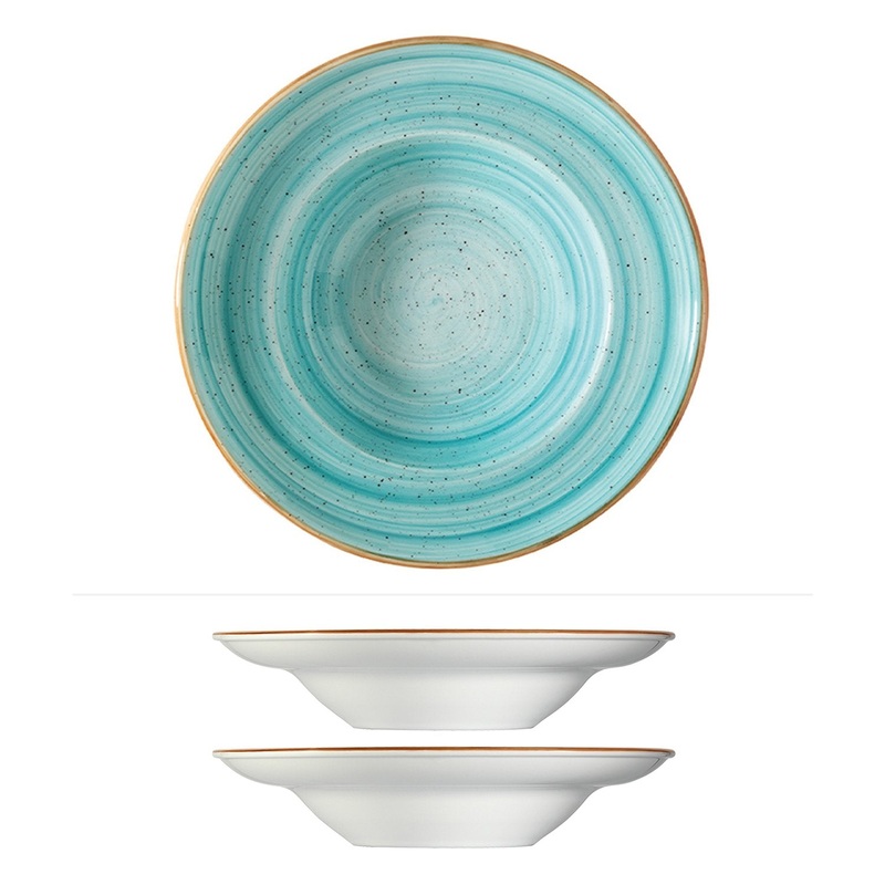 Aqua dia.10.75″ h:2.25″ 16 oz. Round Blue Porcelain Bowl (Set of 2)